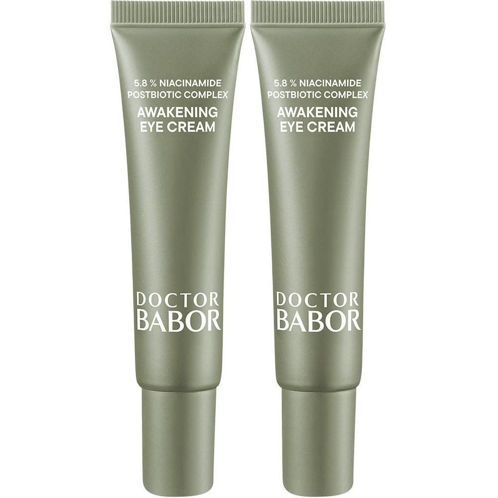 Deux tubes de Doctor Babor Microbiomic Awakening Eye Cream avec 5,8% Niacinamide Postbiotic Complex.