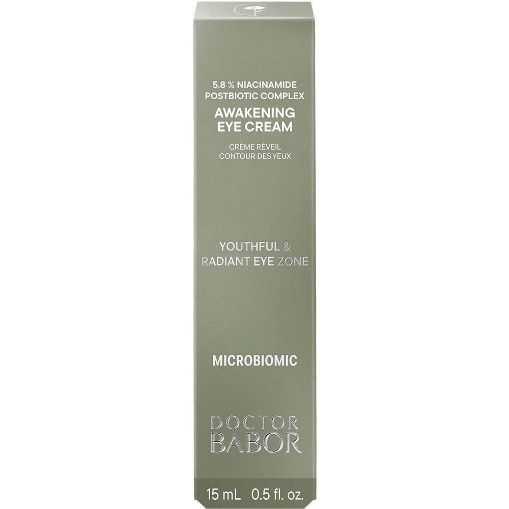 Emballage de Doctor Babor Microbiomic Awakening Eye Cream, 15 ml, avec Niacinamide et Postbiotic Complex.