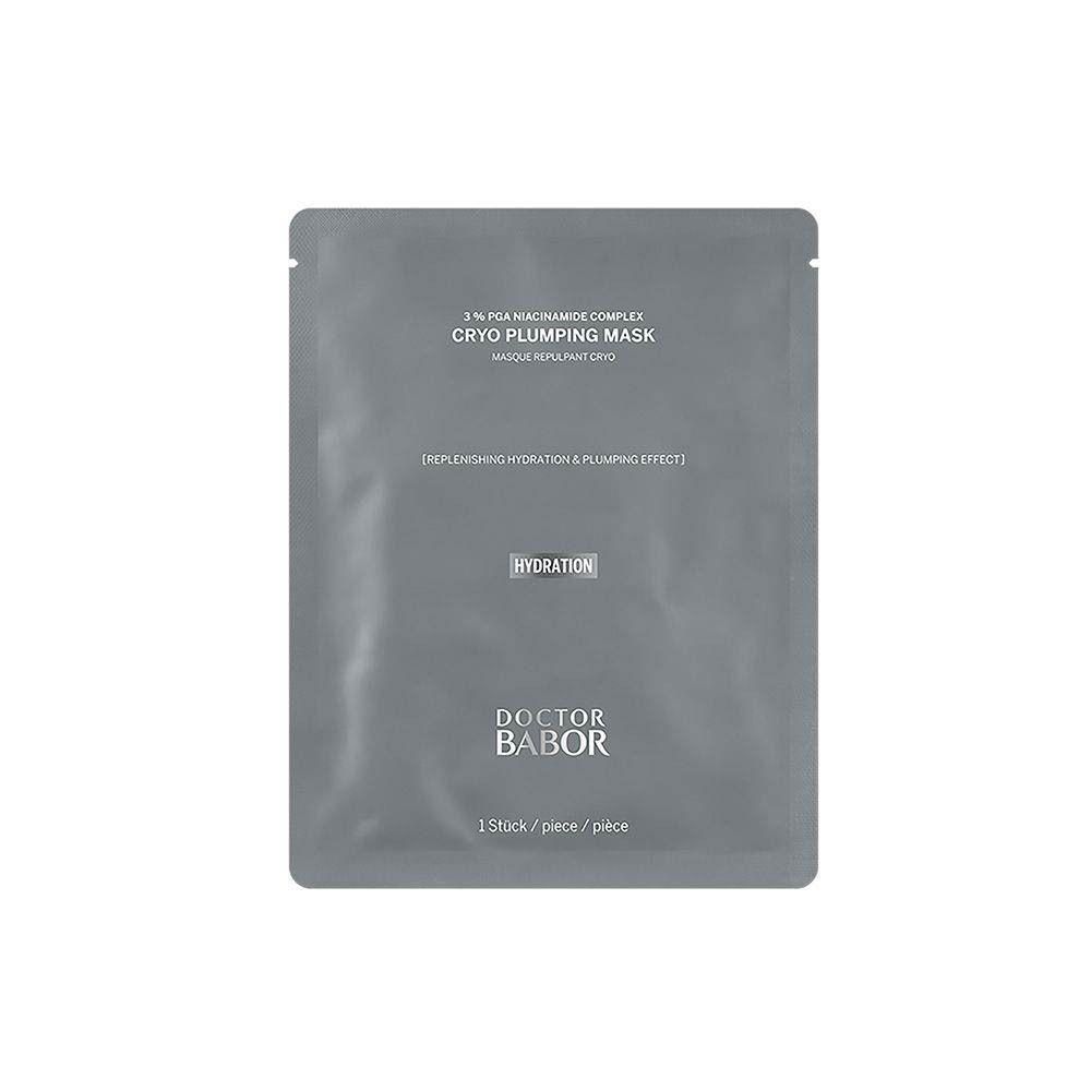 Doctor Babor Cryo Plumping Mask sachet individuel. Contient un complexe de niacinamide à 3% pour l'hydratation et des effets repulpants.