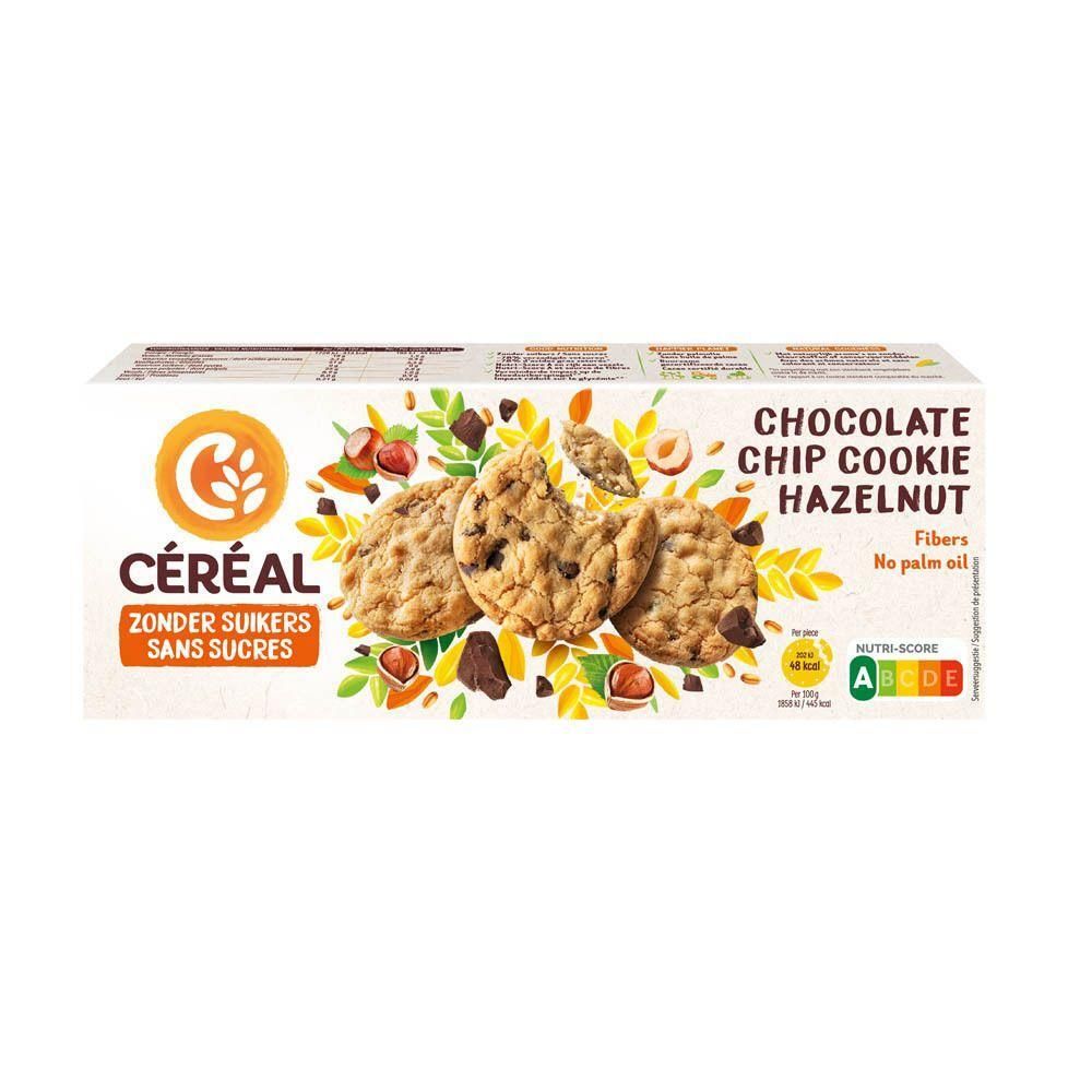 Céréal Chocoladekoekjes met hazelnoot, zonder toegevoegde suikers. Nutri-Score A.