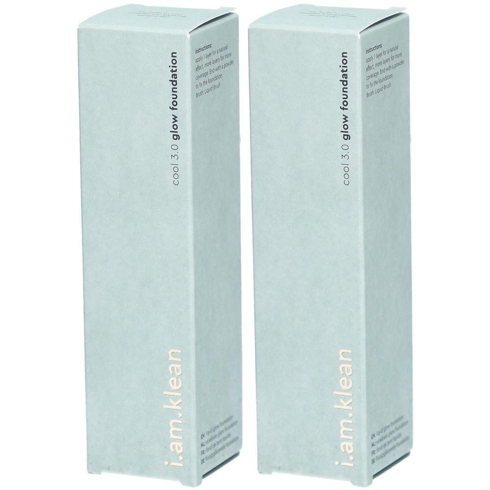 Deux boîtes de i.am.klean Liquid Glow Foundation Cool 3.0, présentées verticalement.