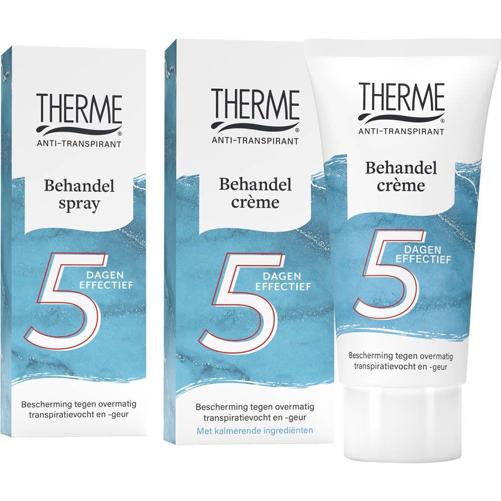 Verpakkingen van Therme Anti-Transpirant Spray en Behandelcrème.
