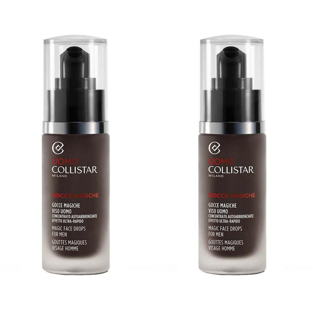 Deux flacons de Collistar Gouttes Magiques Visage Homme avec distributeurs à pompe.