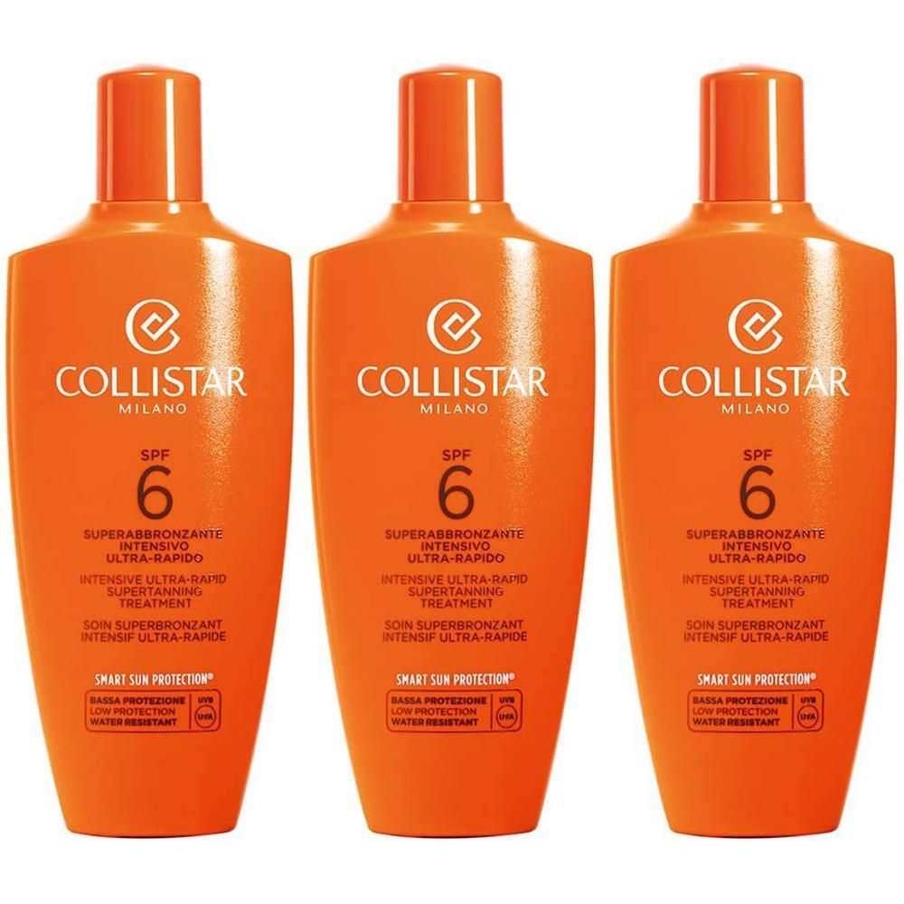 Trois flacons orange de Collistar Supertanning Treatment SPF 6.