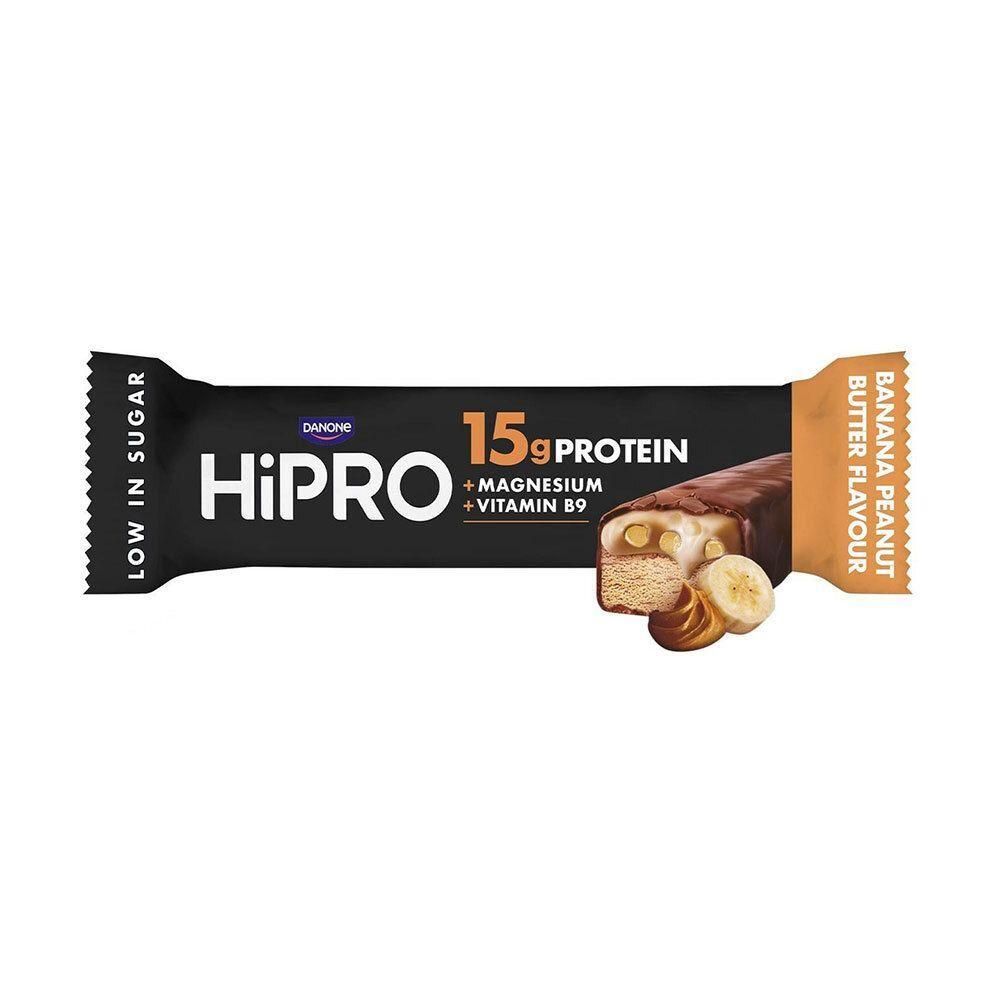 HiPRO eiwitreep met 15g eiwit, magnesium en vitamine B9. Pindakaas banaan smaak.