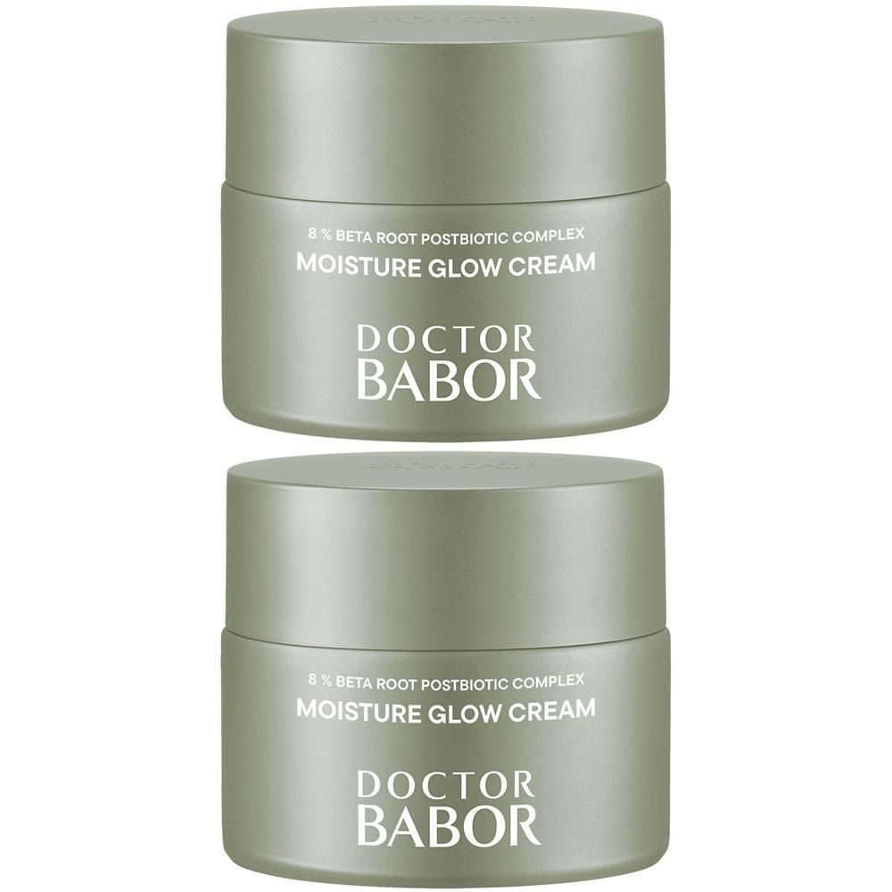 Twee potjes BABOR Moisture Glow Cream met 8% Beta Root Postbiotic Complex.