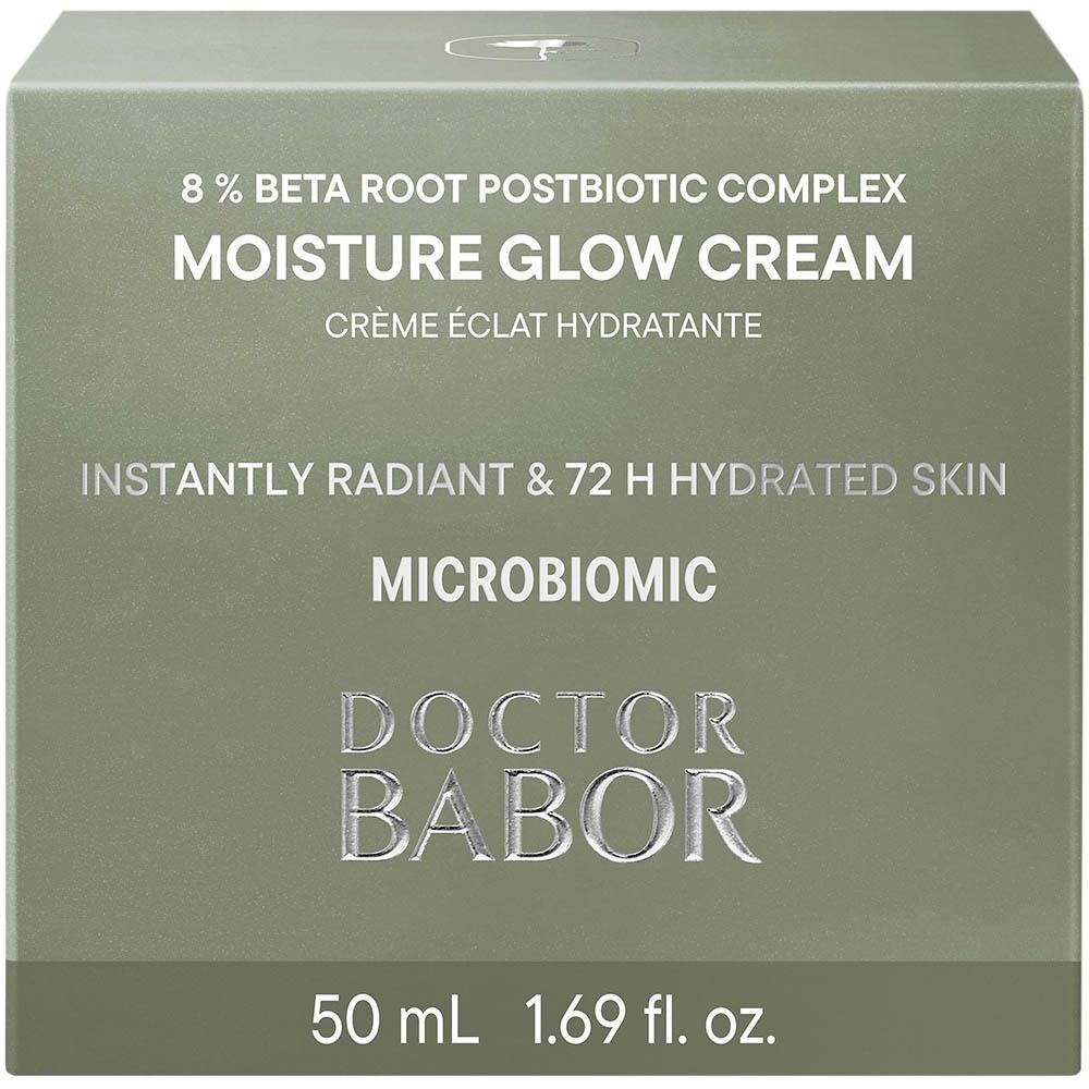 Boîte de BABOR Moisture Glow Cream, 50 ml, avec complexe postbiotique de racine de bêta à 8%.