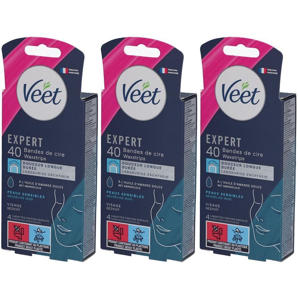 Veet Expert Bandes de cire pour le visage, 40 unités.