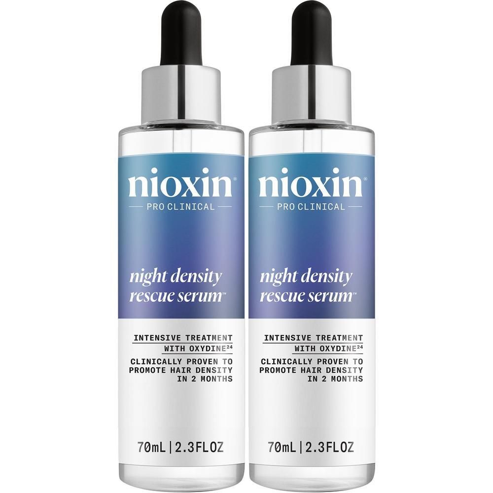 Deux flacons de Nioxin Night Density Rescue Sérum avec compte-gouttes. 70ml.