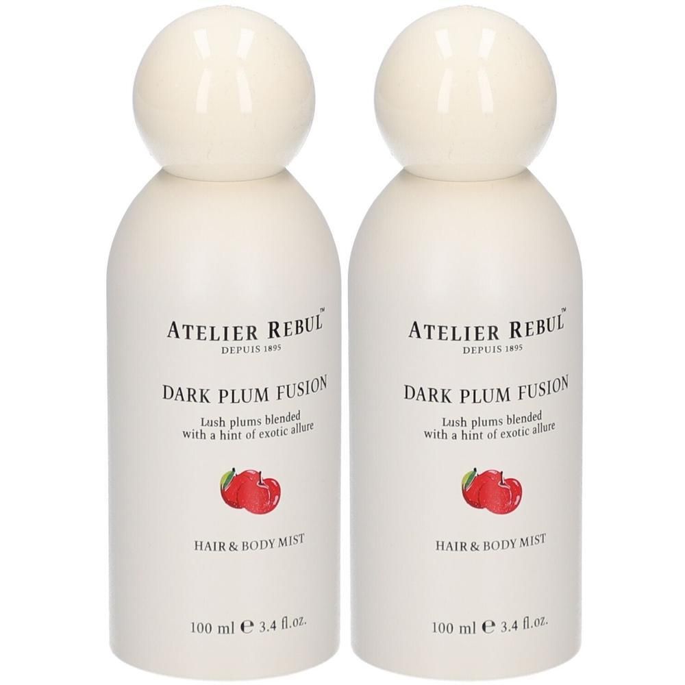 Deux flacons Atelier Rebul Dark Plum Fusion Hair & Body Mist.