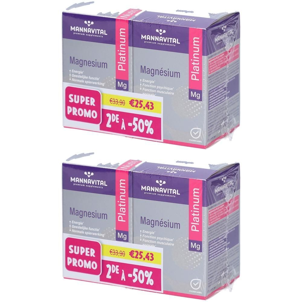 Deux paquets de MannaVital Magnésium Platinum avec offre Super Promo.