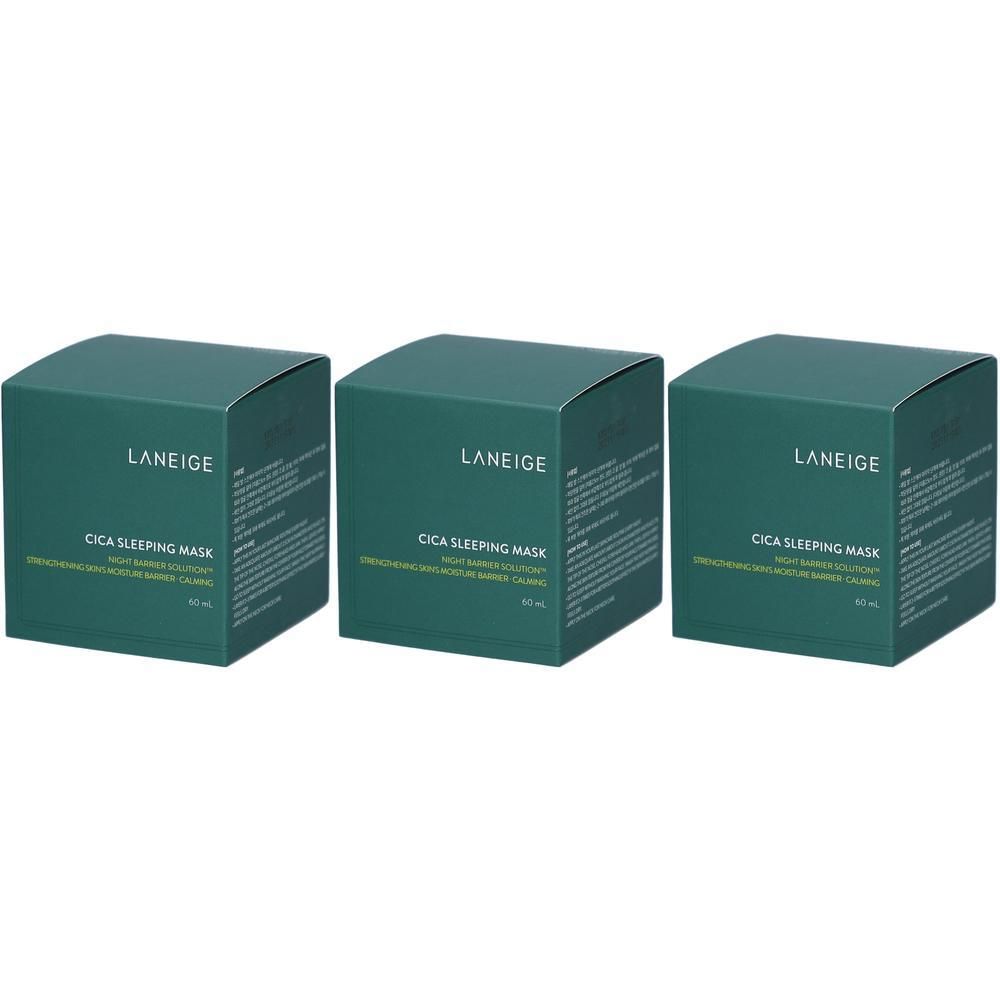Trois boîtes vertes de LANEIGE Cica Sleeping Mask, 50 ml.
