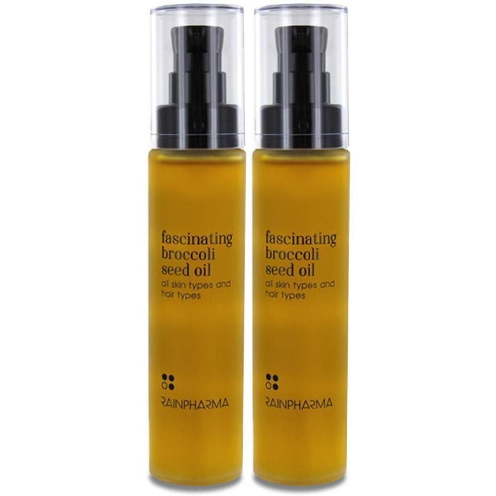 Twee gouden pompflesjes met Rainpharma Fascinating Broccoli Seed Oil.