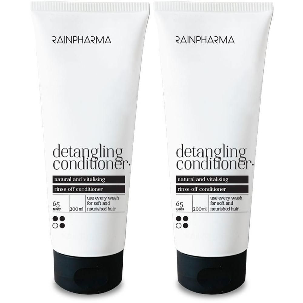Twee witte tubes RainPharma Detangling Conditioner, elk 200ml.