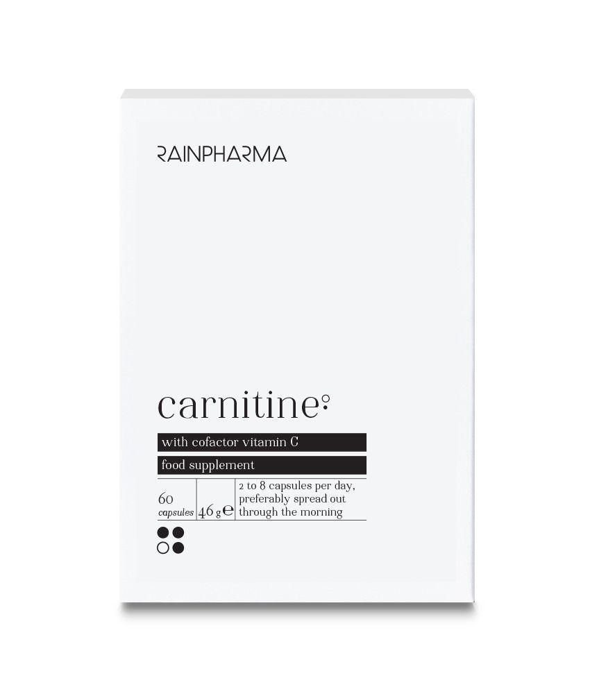 RainPharma Carnitine gélules avec vitamine C. Contient 60 gélules.
