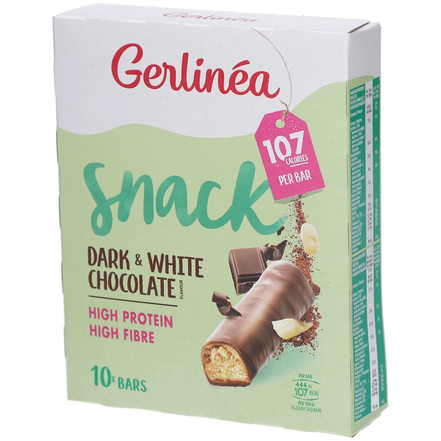 Gerlinéa Snack, barre chocolat noir et blanc, 10 barres par boîte.