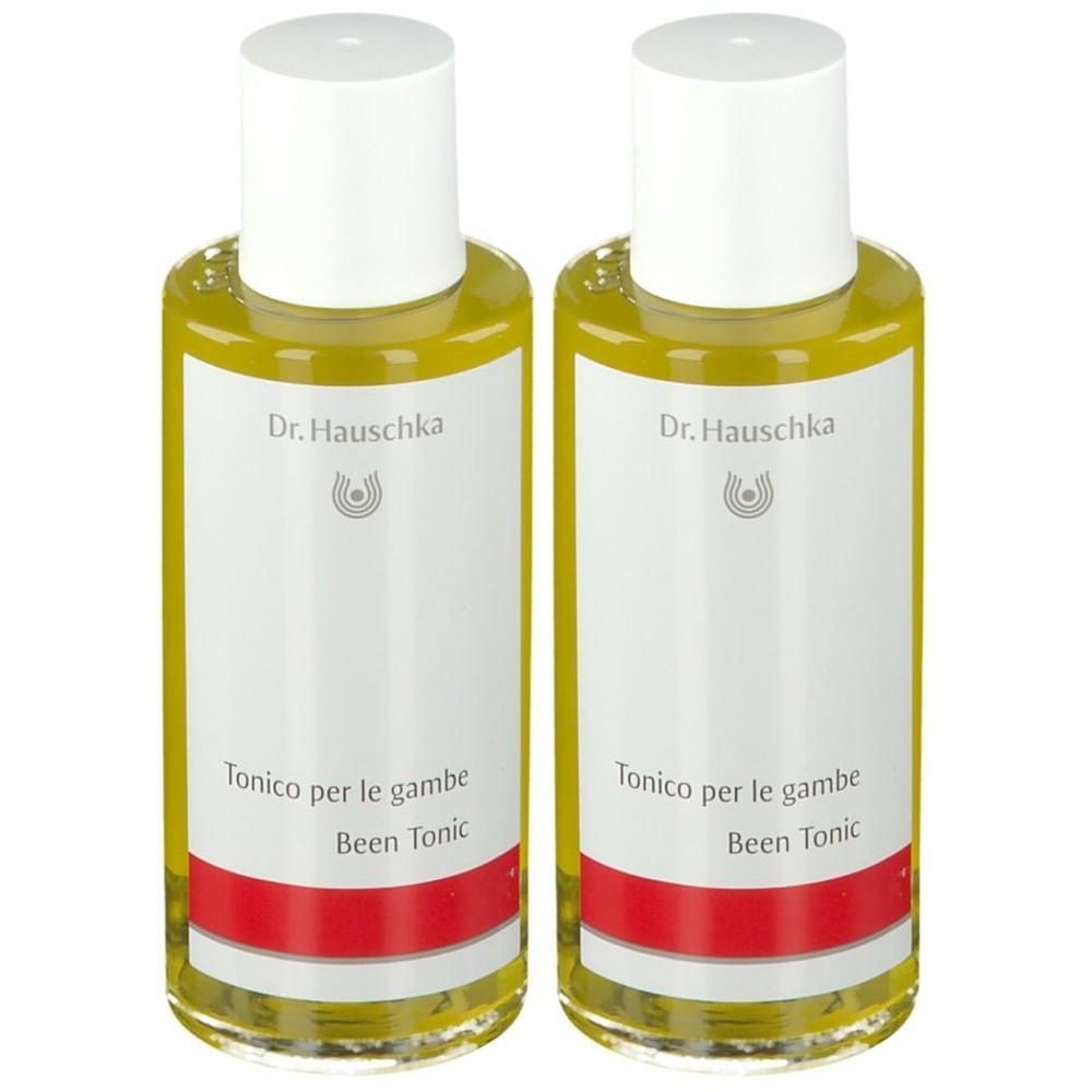 Twee flessen Dr. Hauschka Been Tonic met witte dop en etiket.