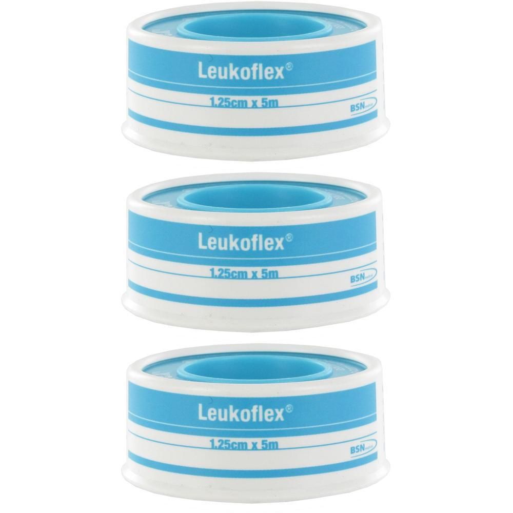 Trois rouleaux de sparadrap Leukoflex®, 1,25 cm x 5 m.