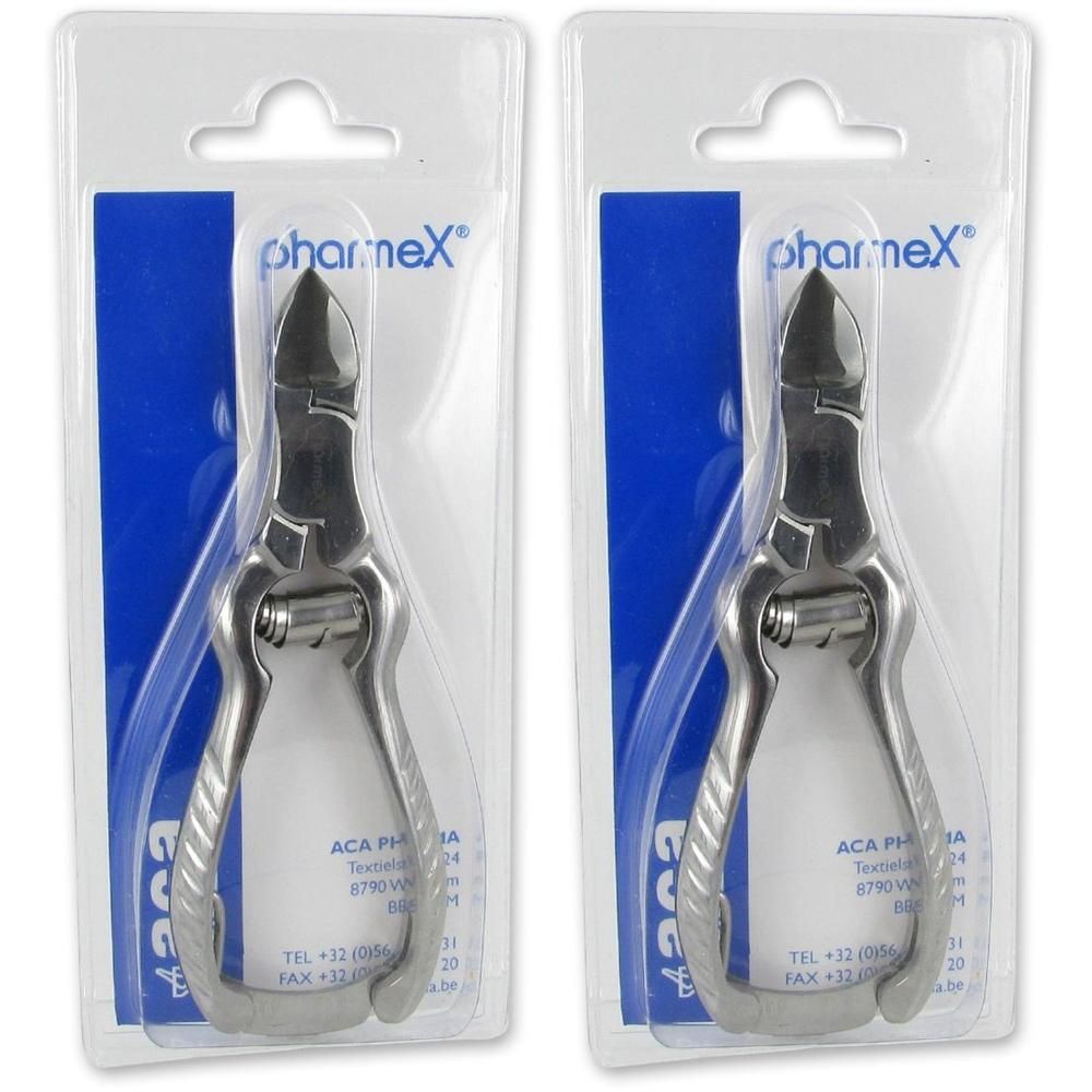 Deux paires de coupe-ongles médicaux en métal sous blister.