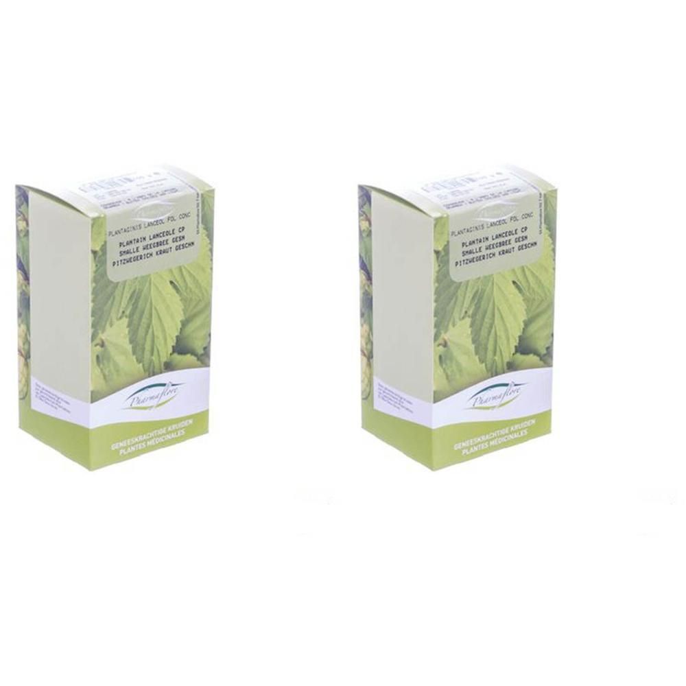 Twee verpakkingen Pharmaflore Plantain blanc Coupé met bladeren.