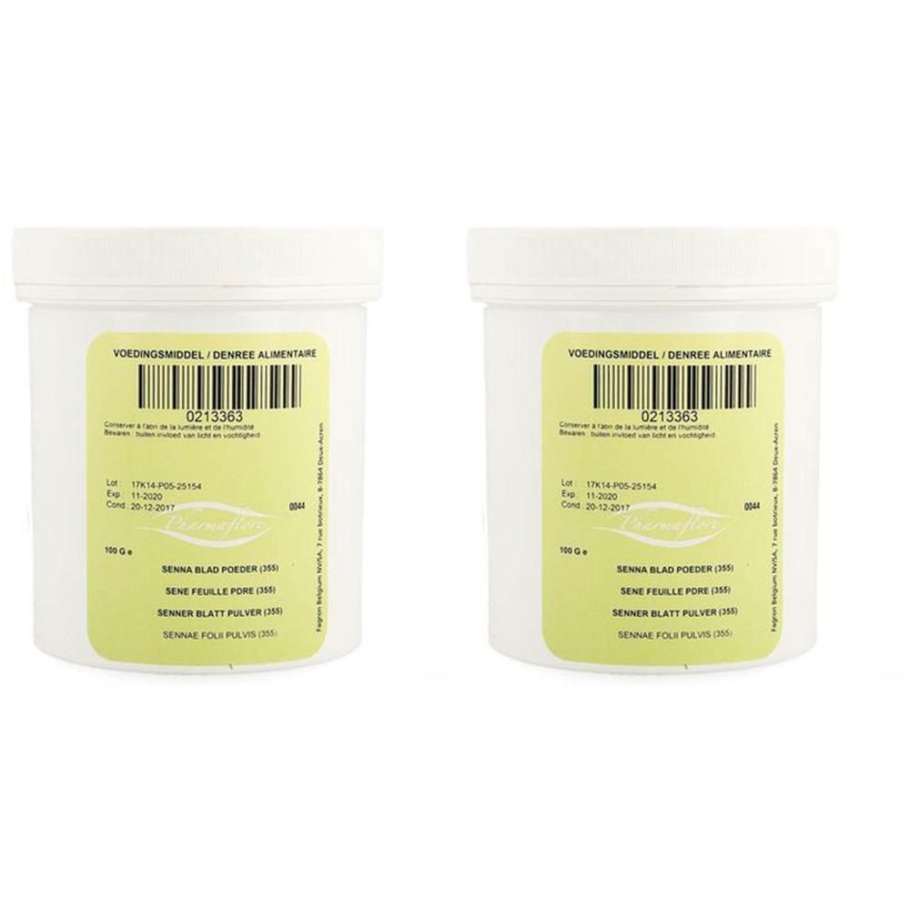 Twee potten met senna bladpoeder, 100g.
