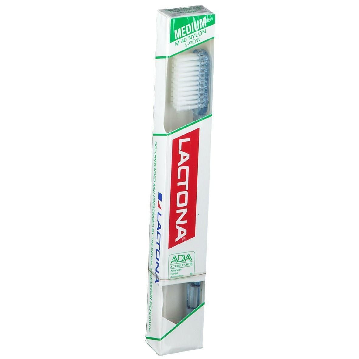 Brosse à dents Lactona Medium M40, poils en nylon, 4 rangées, approuvée par l'ADA.