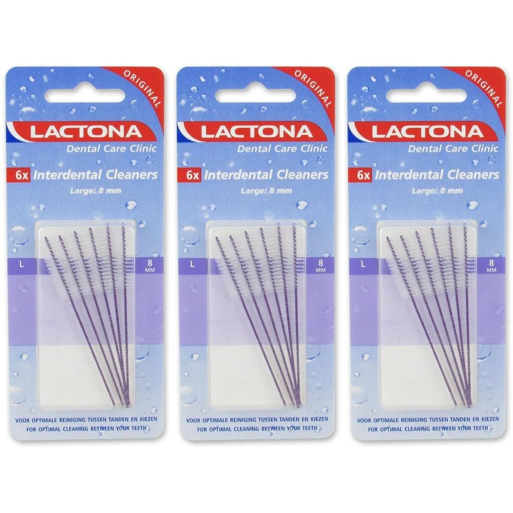 Drie pakken Lactona interdentale borstels, 8 mm, 6 stuks per pak.