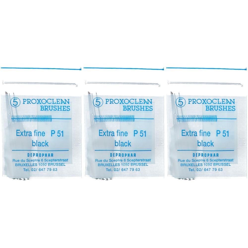 Trois paquets de brosses Proxoclean Extra Fine P 51, noires.