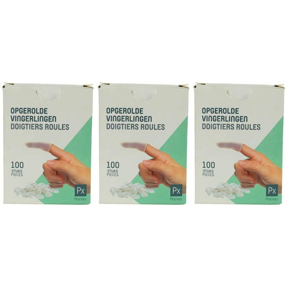 Trois boîtes de doigtiers roulés, 100 pièces par boîte.