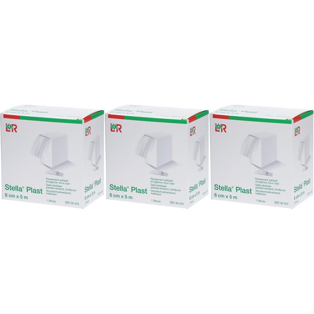 Drie pakken Stella Plast kleefpleister, 6 cm x 5 m.
