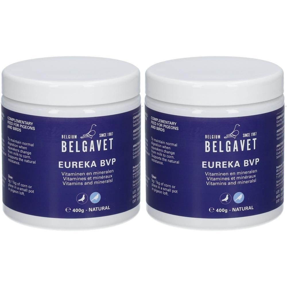 Twee potten BelgaVet Eureka BVP Vitaminen en mineralen, 400g.