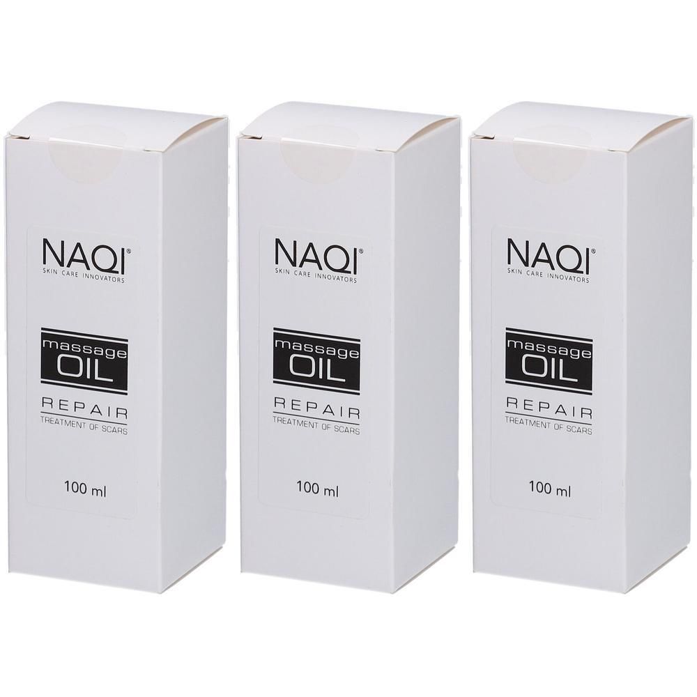 Trois boîtes d'huile de massage NAQI Repair, 100 ml.