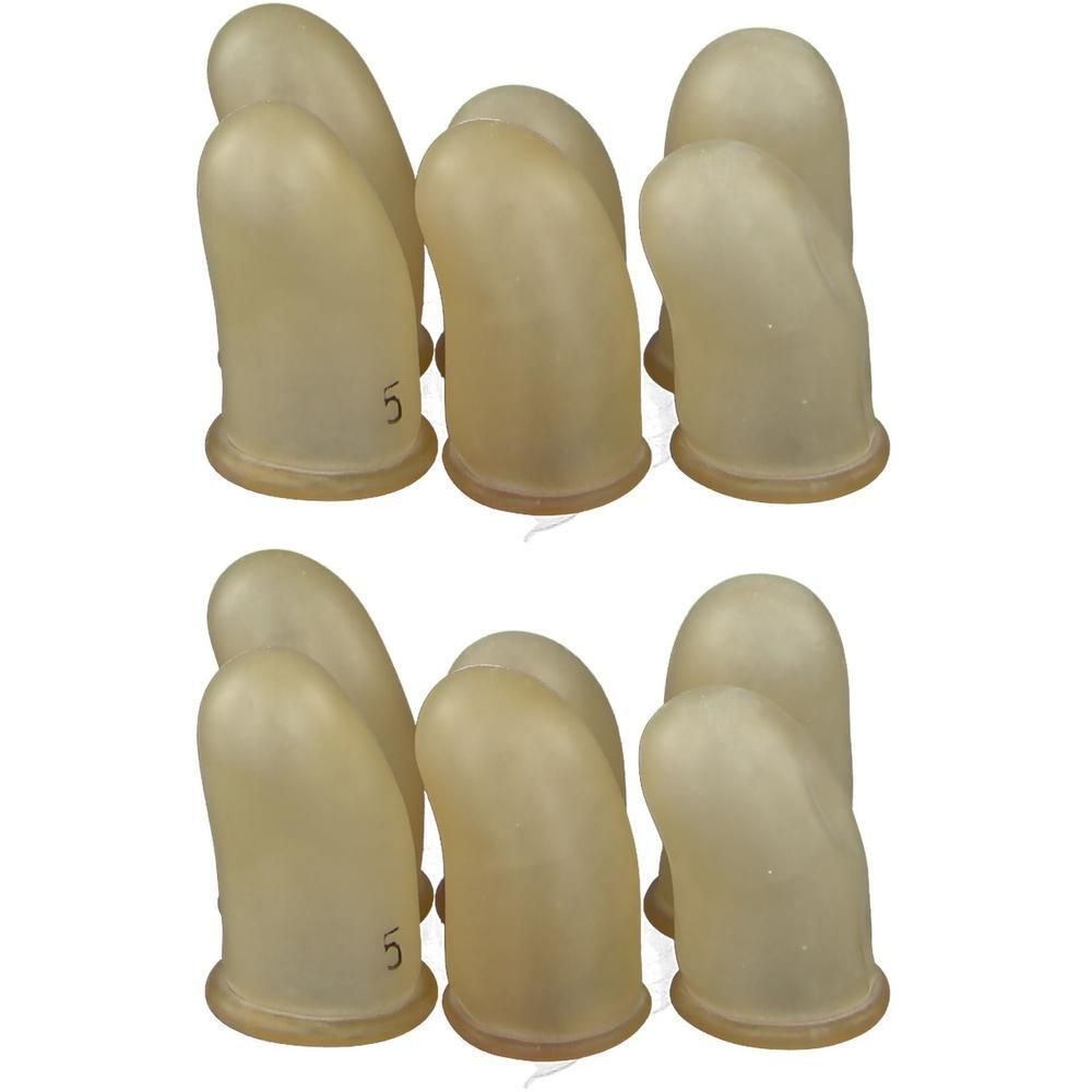 Dix capuchons de doigts en latex beige, taille 5.