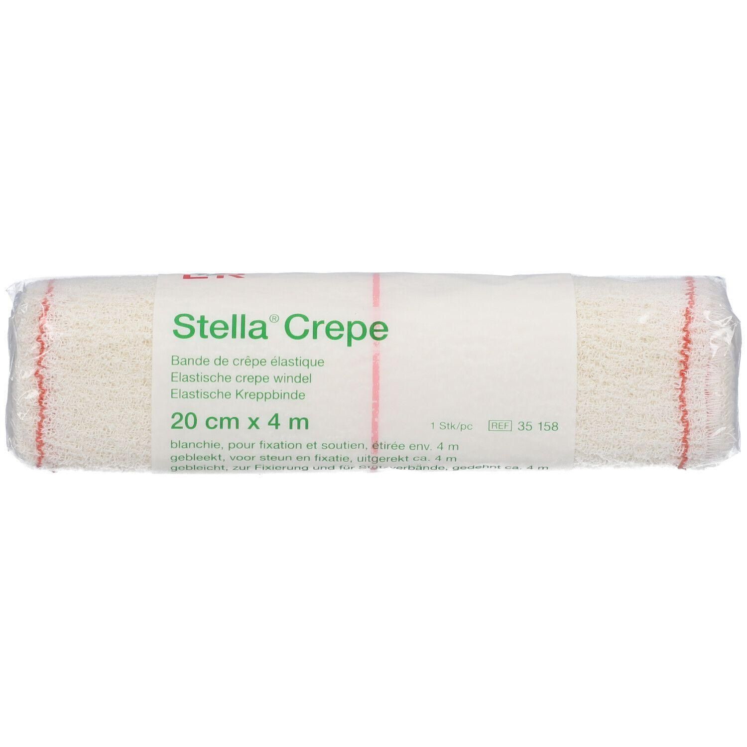 Bande Stella Crepe élastique, 20 cm x 4 m, blanche avec rayures rouges.