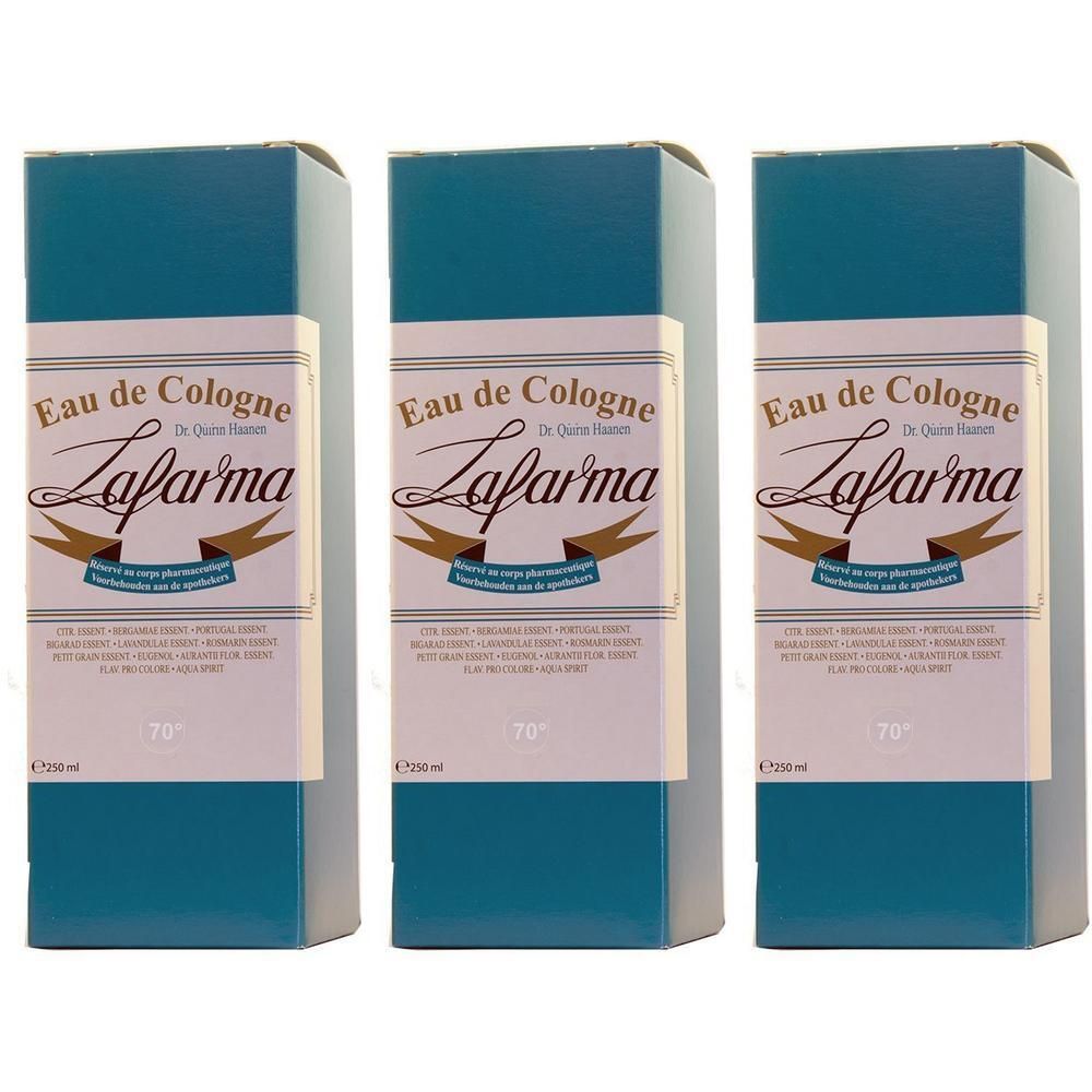 Drie dozen LAFARMA Eau de Cologne 70°.