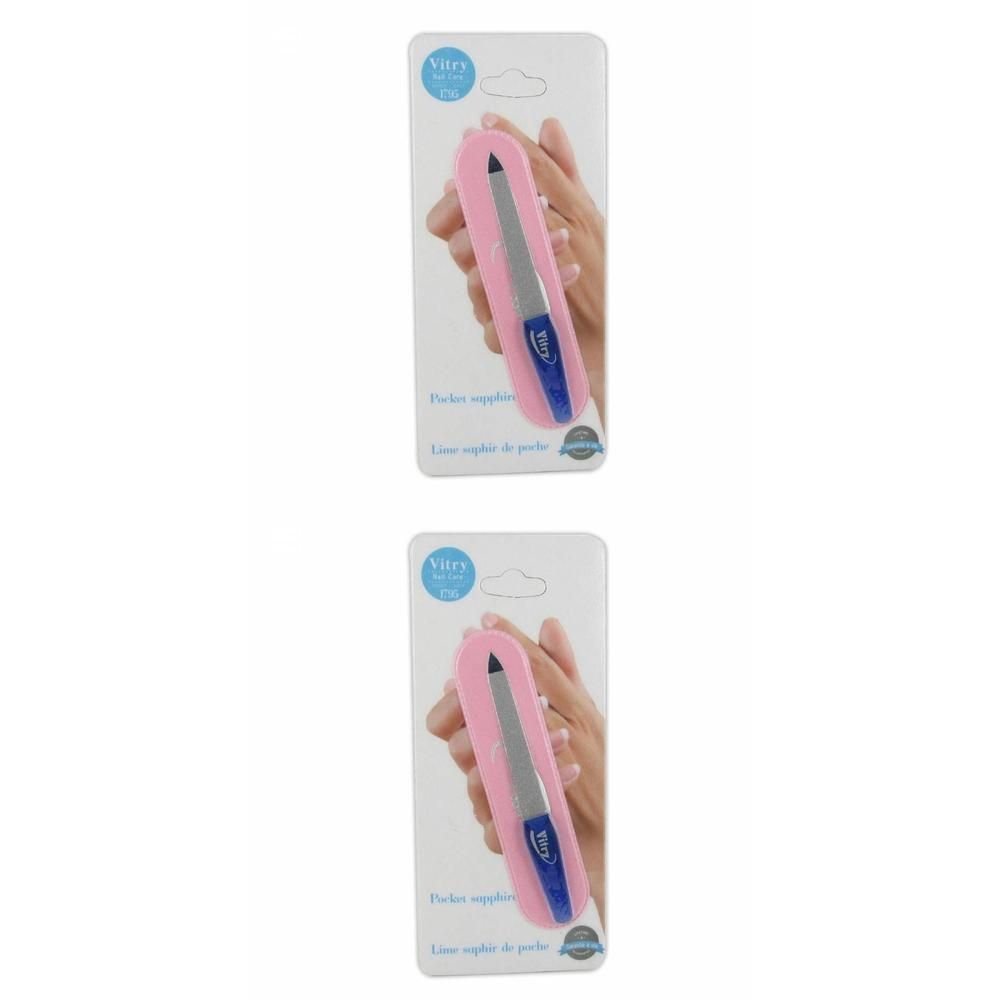 Vitry nagelvijl in roze etui met blauw handvat.