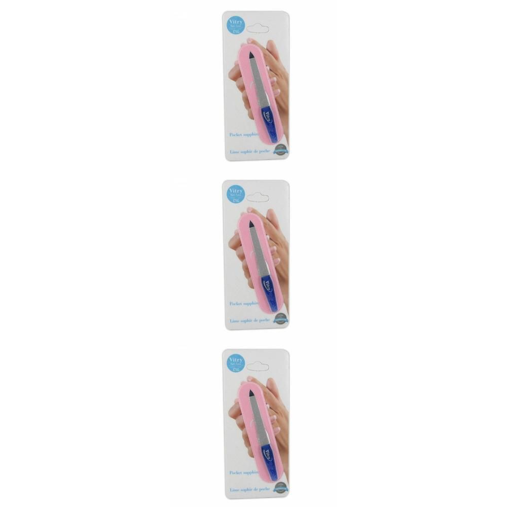 Nagelvijl met roze hoes en blauw handvat.