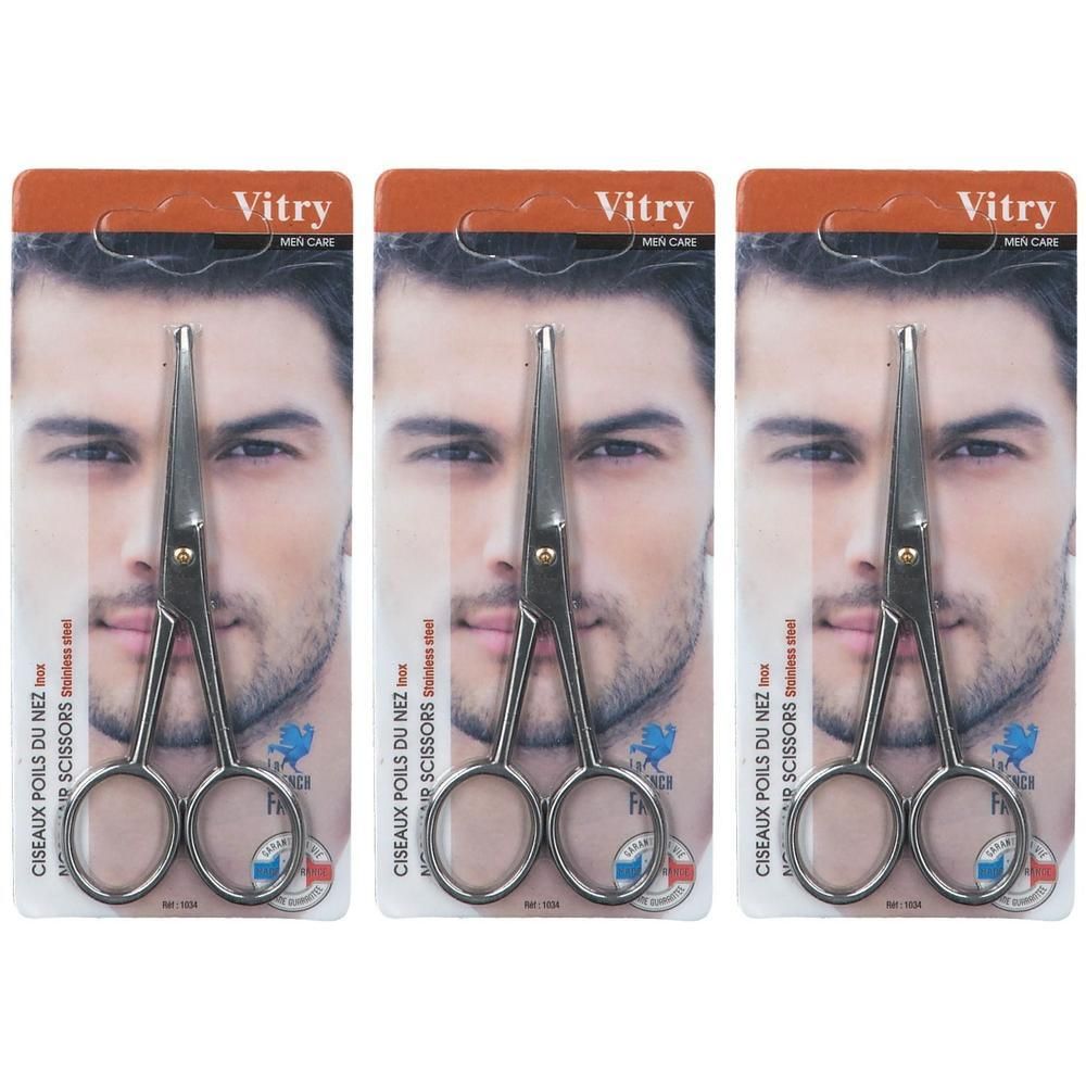 Vitry Ciseaux à poils de nez en acier inoxydable, vendus par lot de trois.