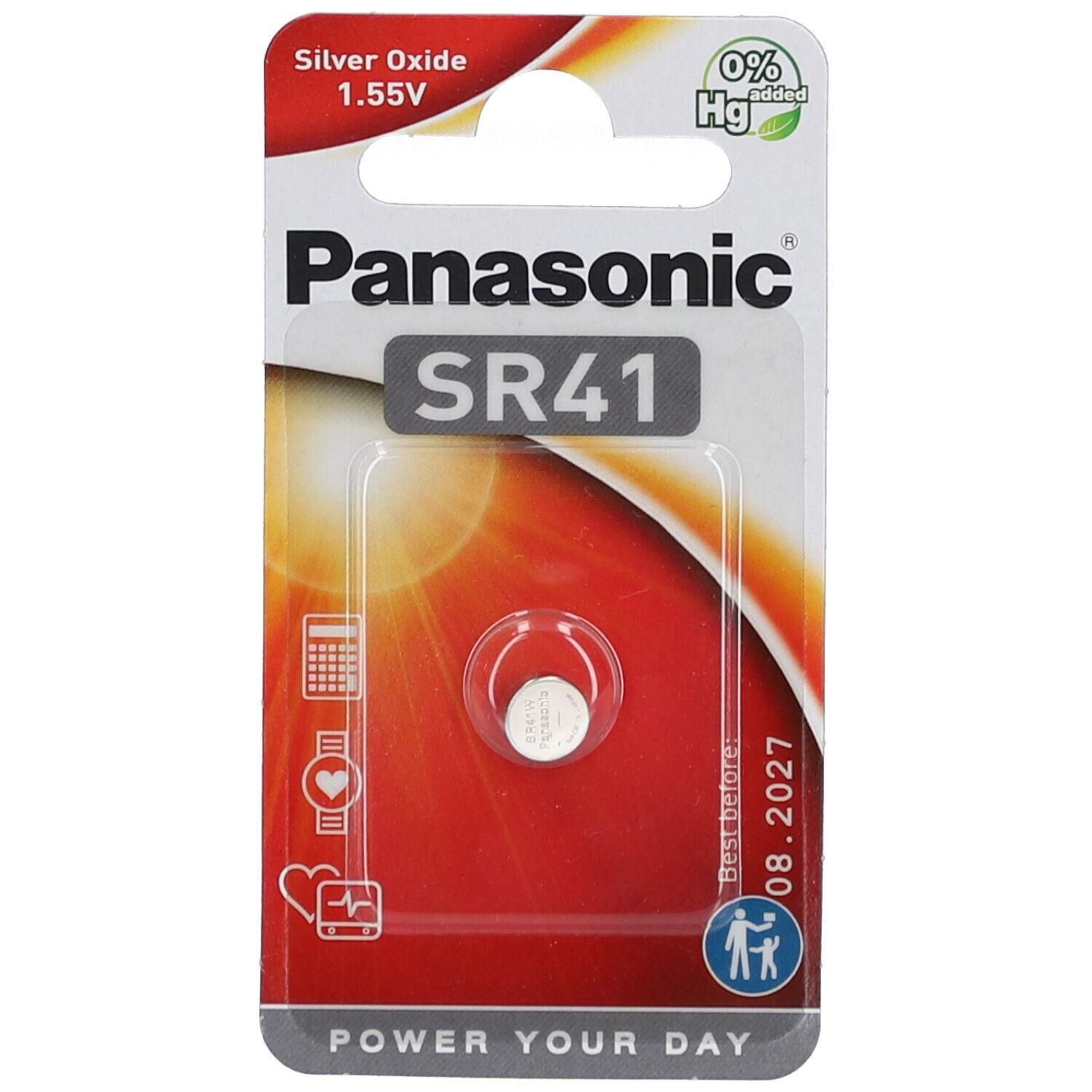 Panasonic SR41 zilveroxide batterij, 1.55V, 0% kwik toegevoegd.