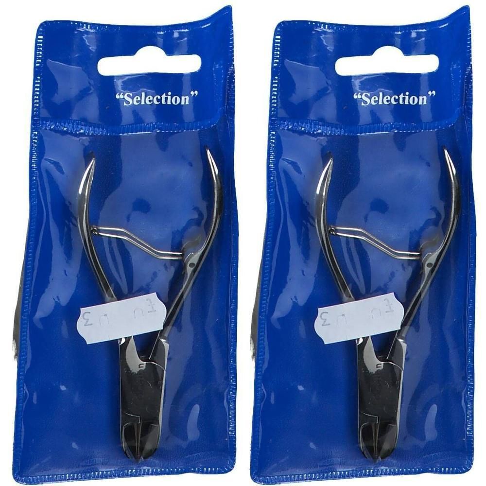 Deux coupe-ongles en acier inoxydable sous blister, avec logo "Selection".