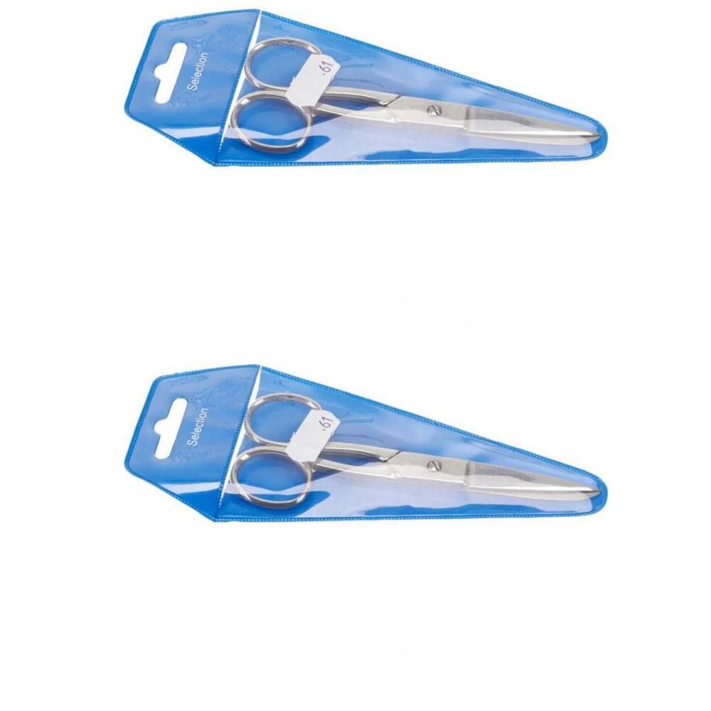 Deux paires de petits ciseaux en acier inoxydable sous blister.
