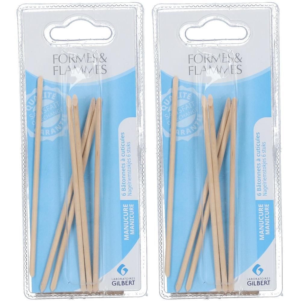 Deux paquets de 6 bâtonnets en bois pour cuticules chacun.