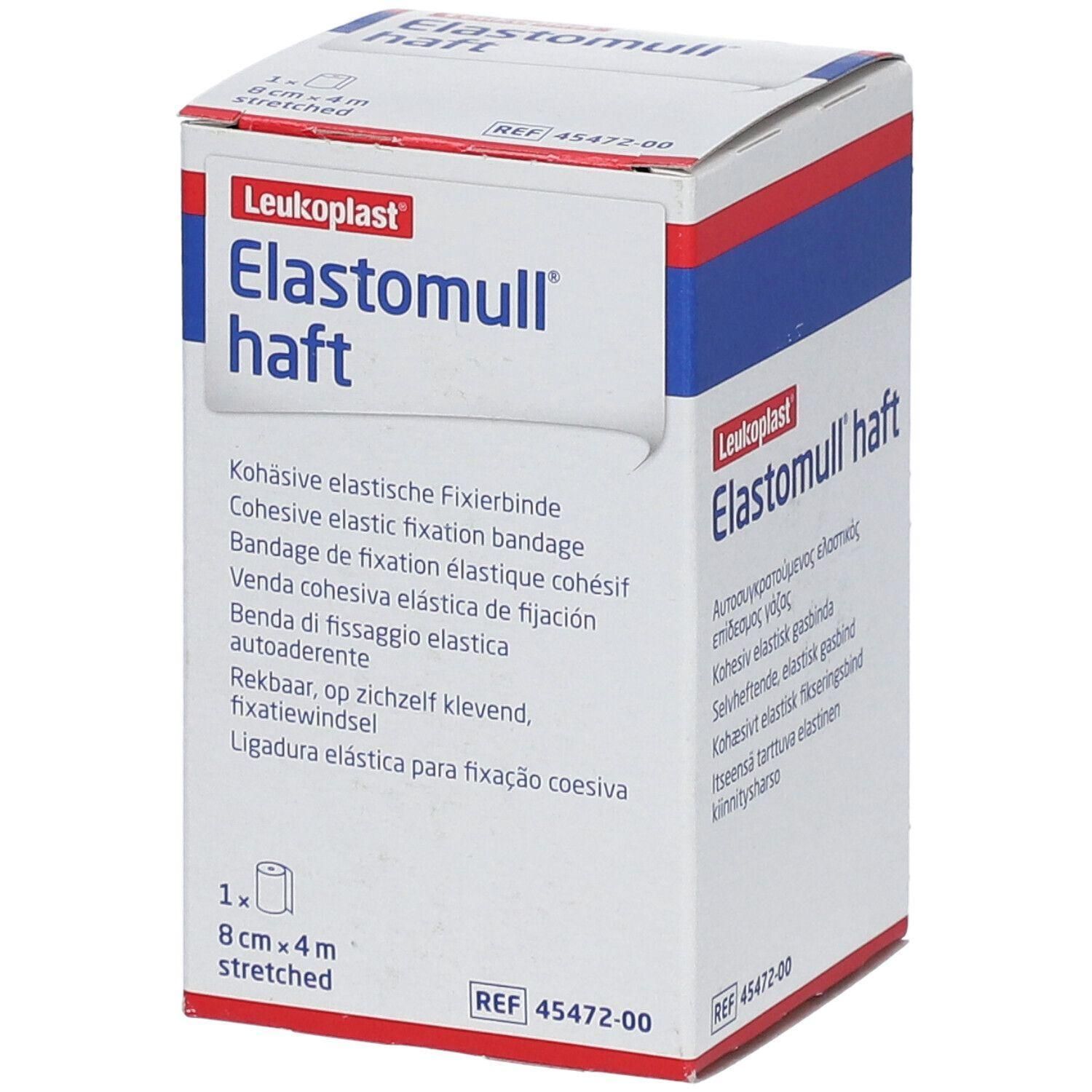 Leukoplast Elastomull haft: Cohesieve elastische fixatie, 8cm x 4m uitgerekt.