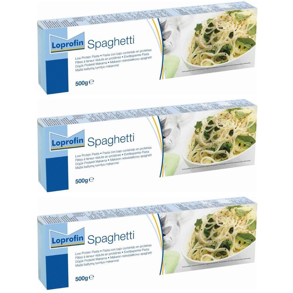 Trois paquets de Loprofin Spaghetti, chacun 500g.