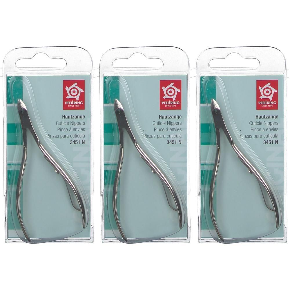 Trois pinces à cuticules en blister, modèle 3451 N.