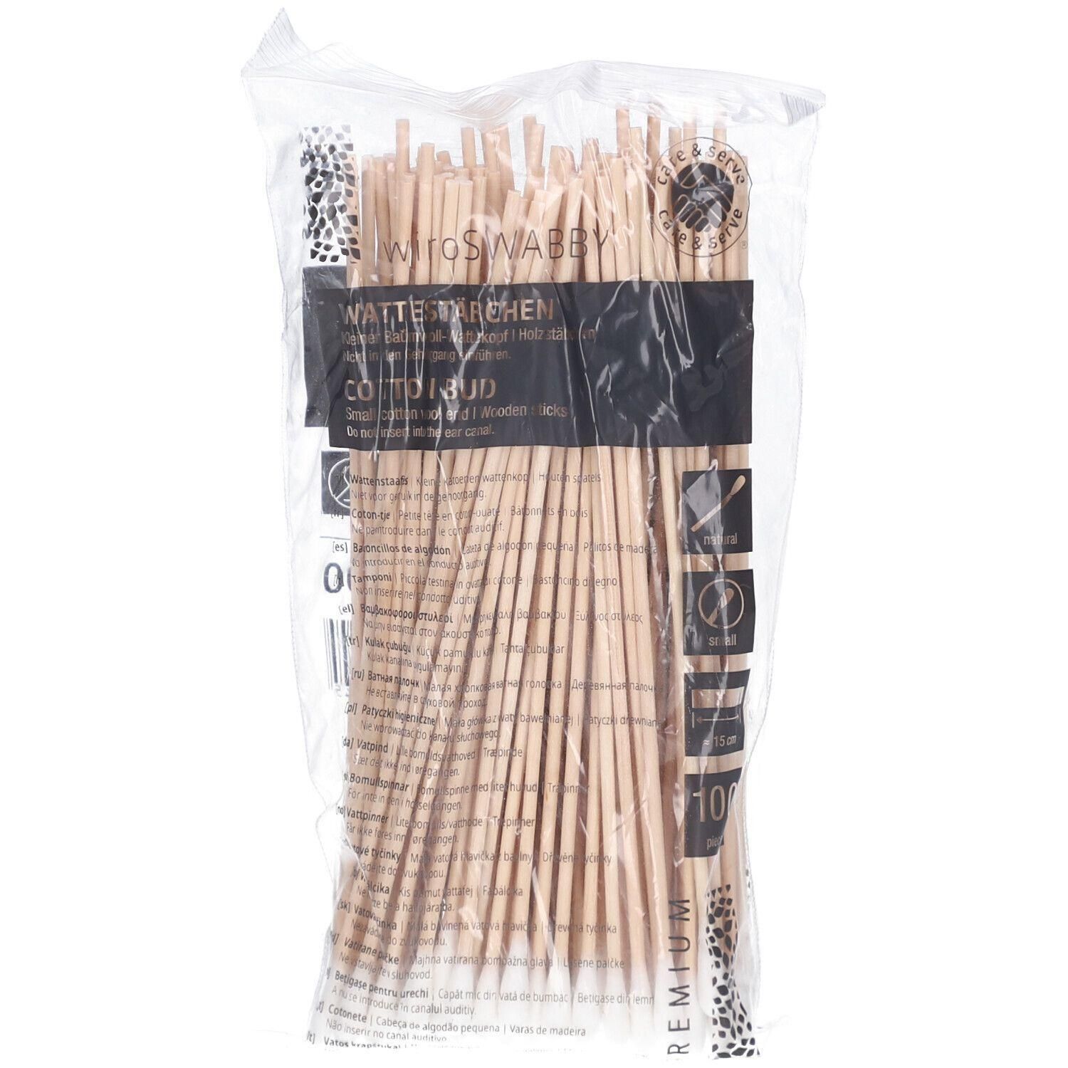 Sachet de 100 cotons-tiges en bois.