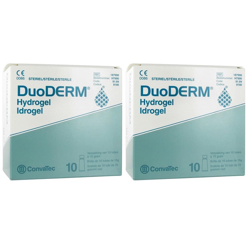 Deux boîtes de DuoDERM Hydrogel Idrogel, chacune avec 10 tubes de 15g. Certifié CE.