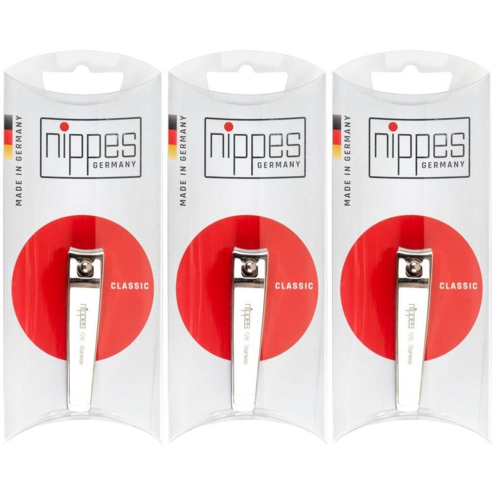 Trois coupe-ongles Nippes, design classique, emballés individuellement.