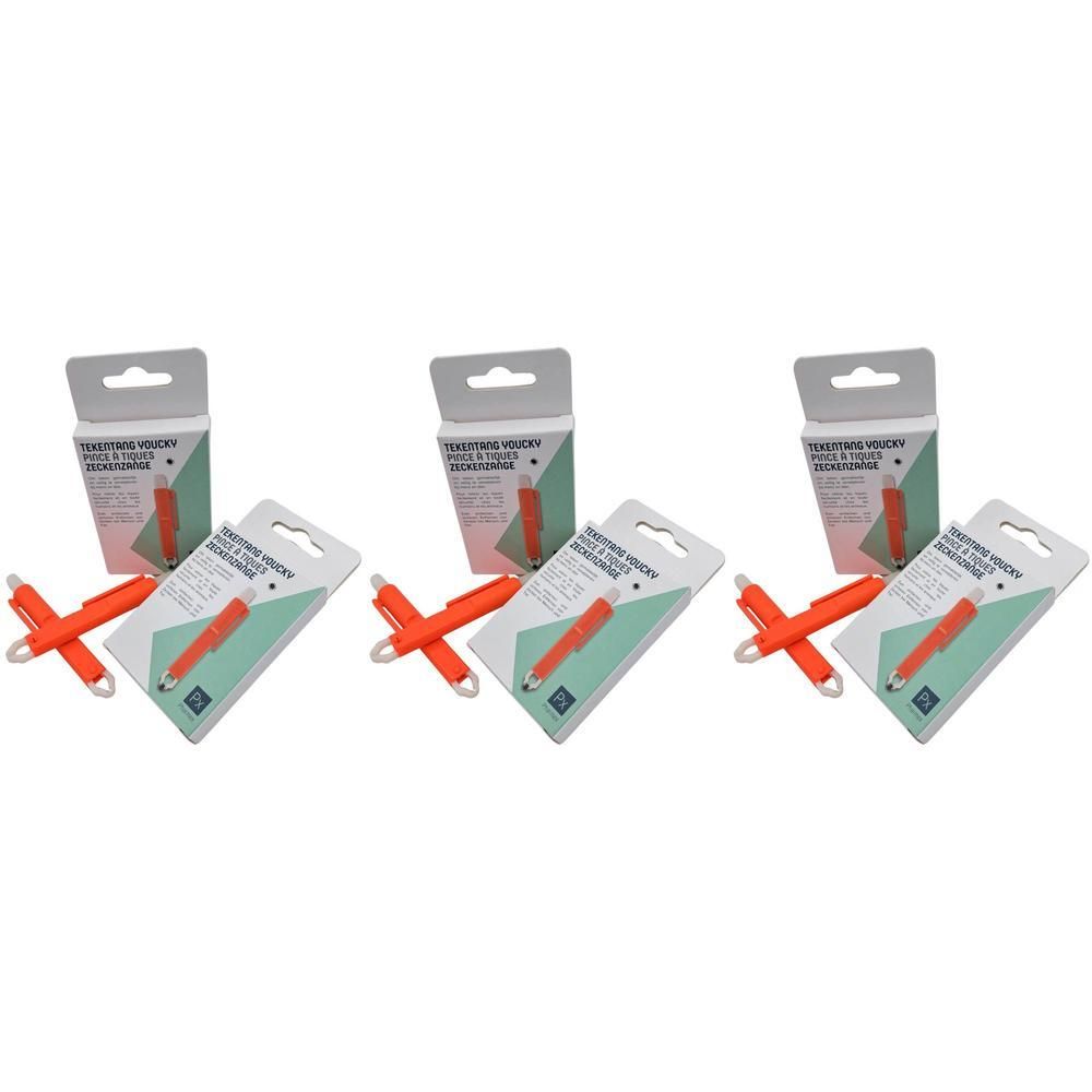 Drie oranje tekenverwijderaars in blisterverpakking met kartonnen doosje.