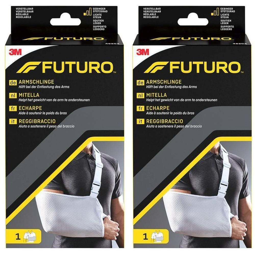 Deux emballages d'écharpe FUTURO, vue de face avec illustration du produit.